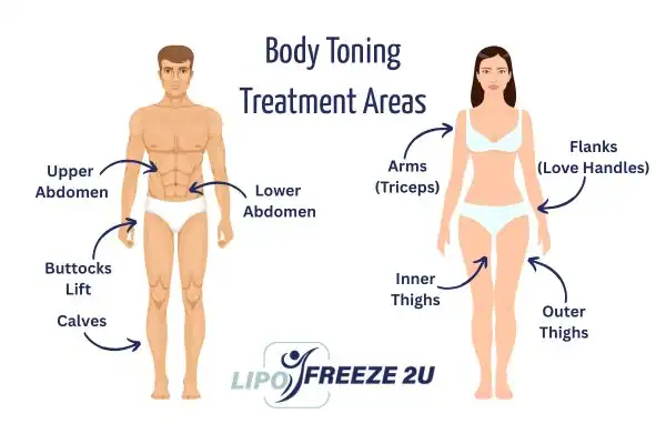 Graphic showing where you can have Body toning Treatment Kilmarnock on your body